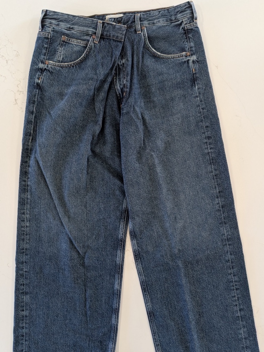 AGOLDE Vana Fold Jeans Nexus Blue Size 31-33 Wide Leg Fold Over Waist NWT $288
